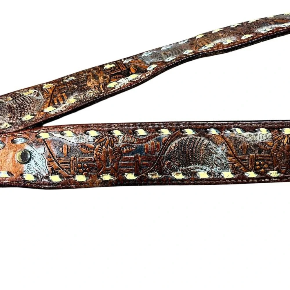 Vintage Embossed Leather‎ Western Belt Brown David